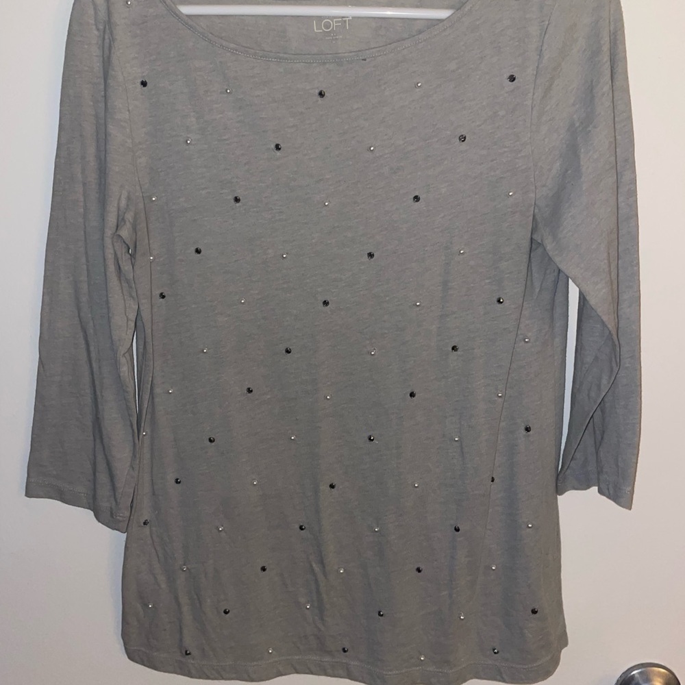 LOFT Gray Embellished Women's Top